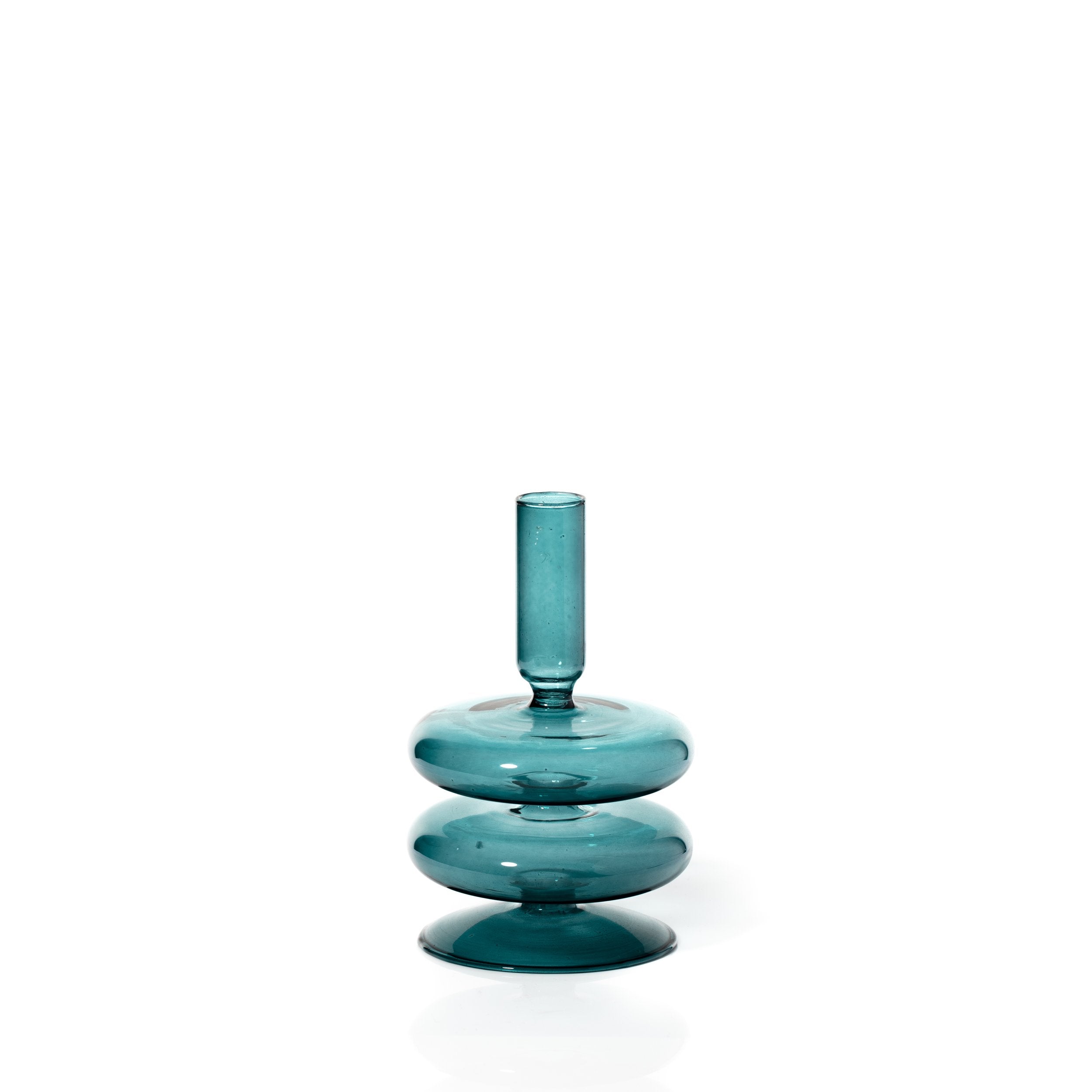 Taper holder - Ocean Teal coloured glass