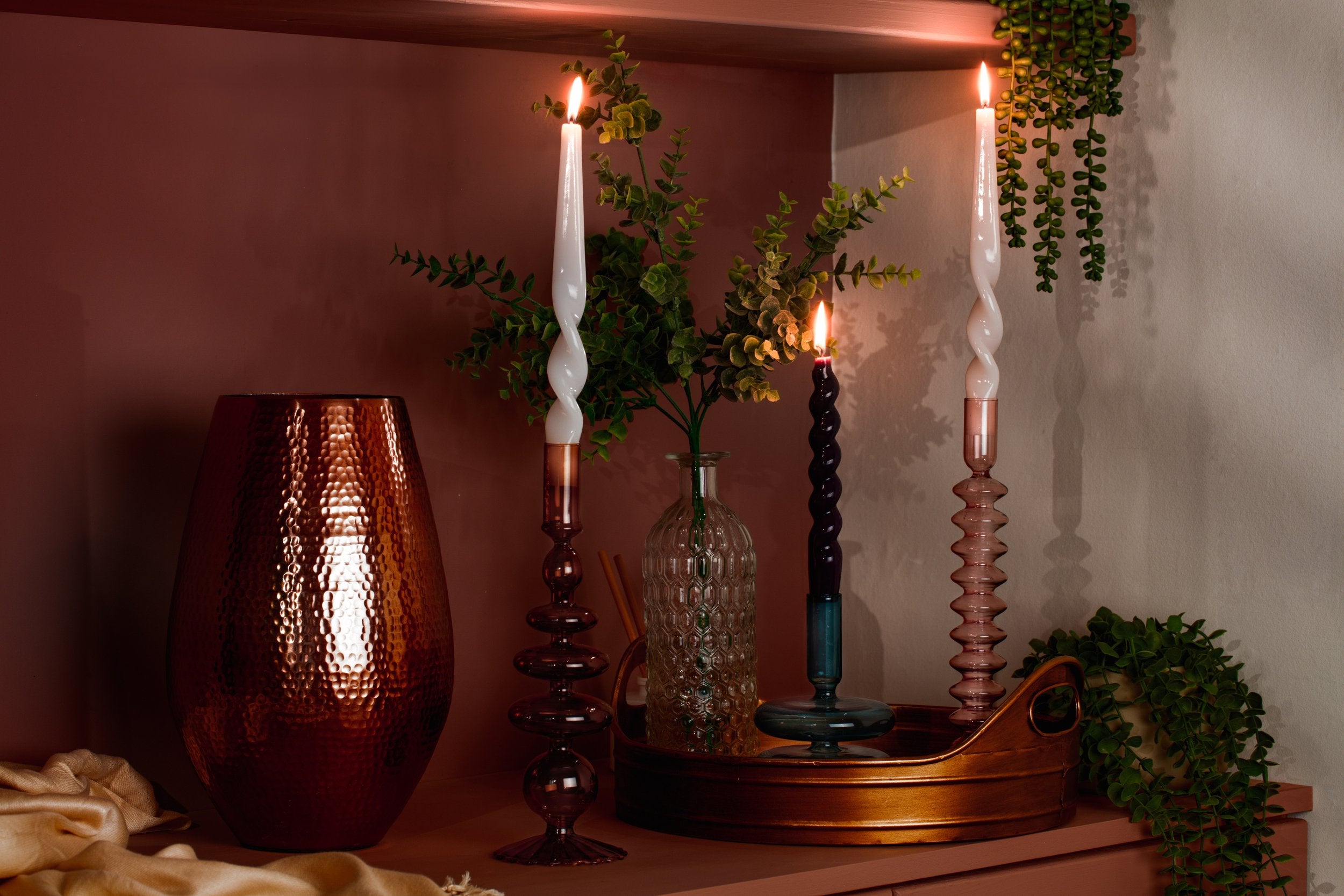 Taper Holder - Rose Quartz coloured glass