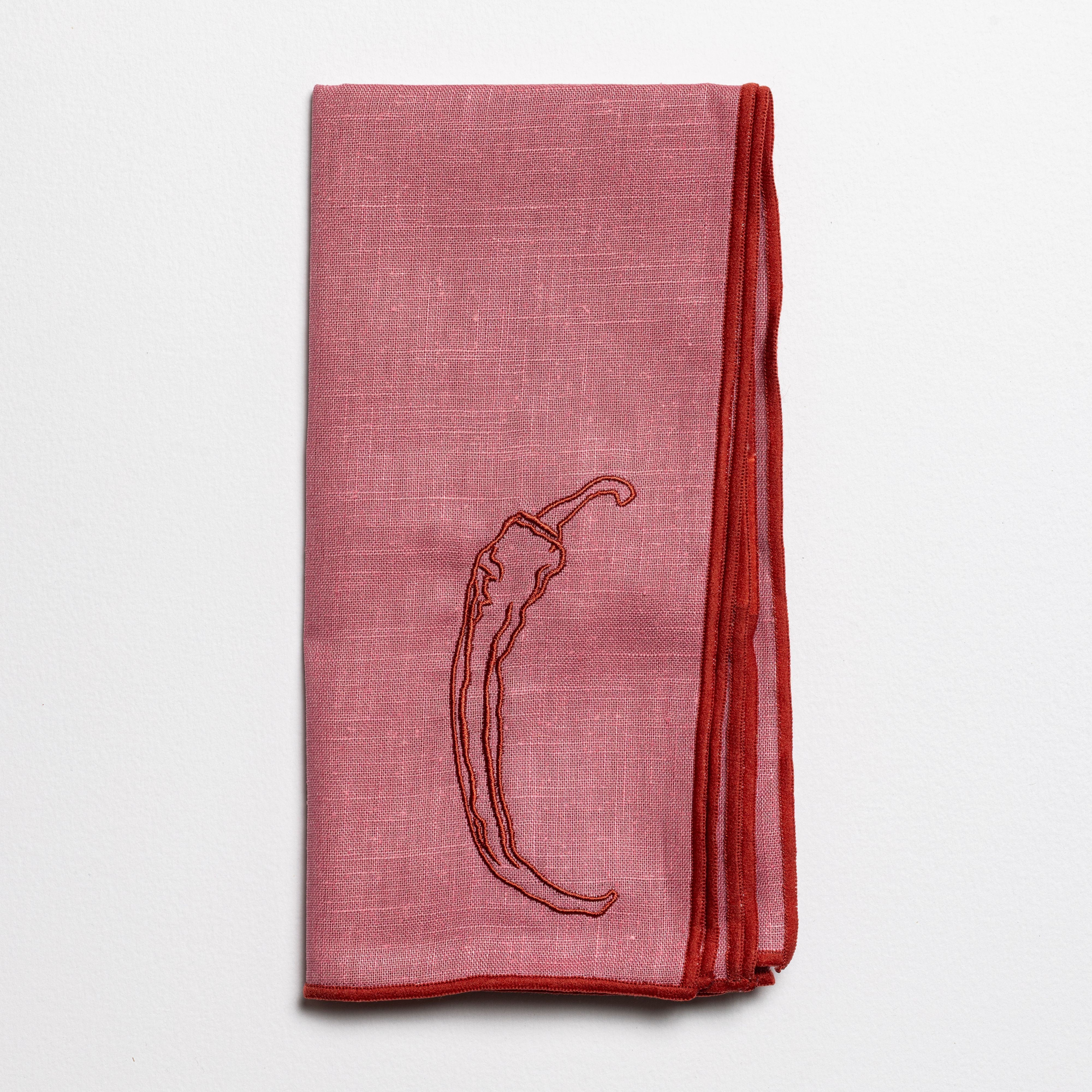 Linen Embroidered Napkins | 'Red Hot Chilli'