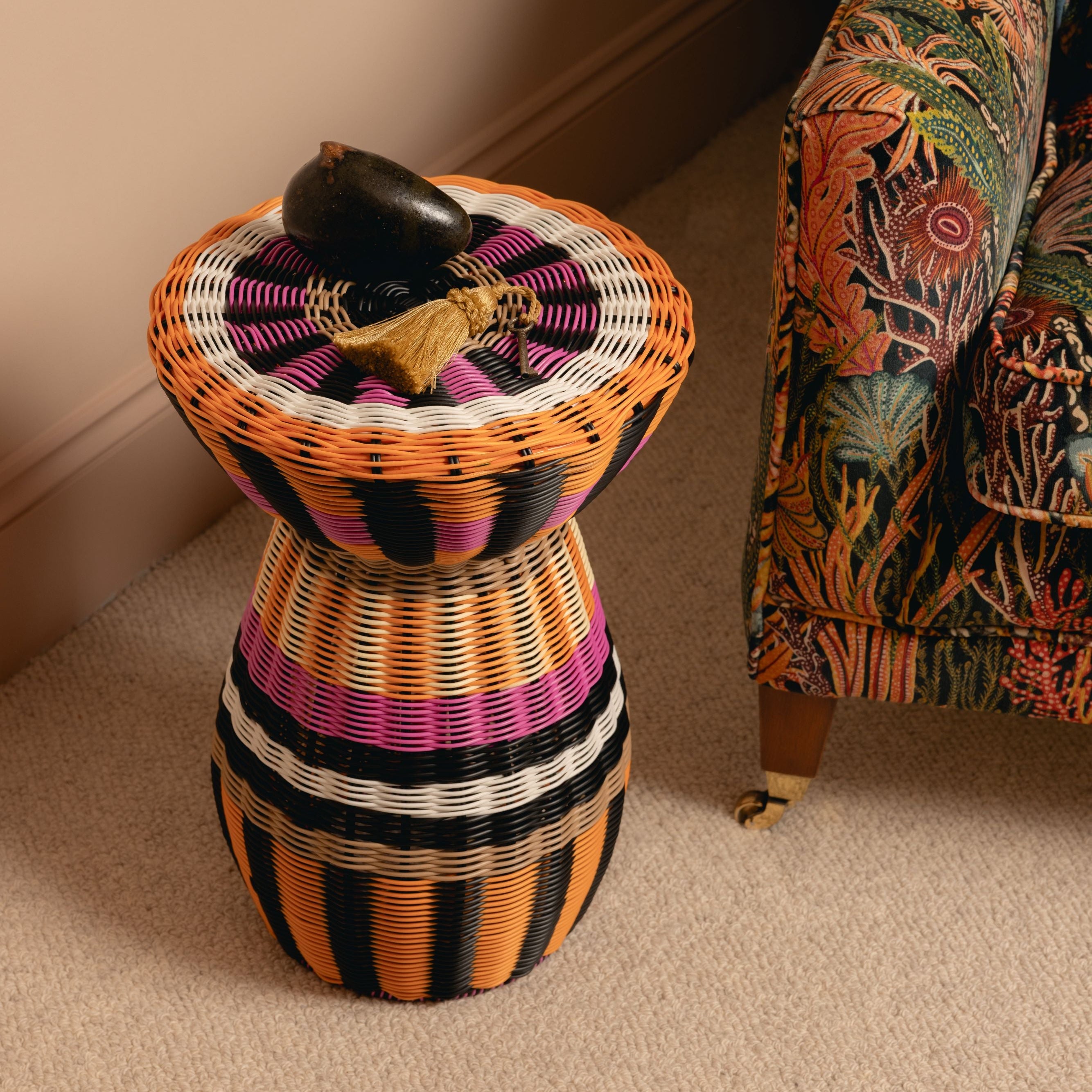 Woven Table | Pink, Orange & Black