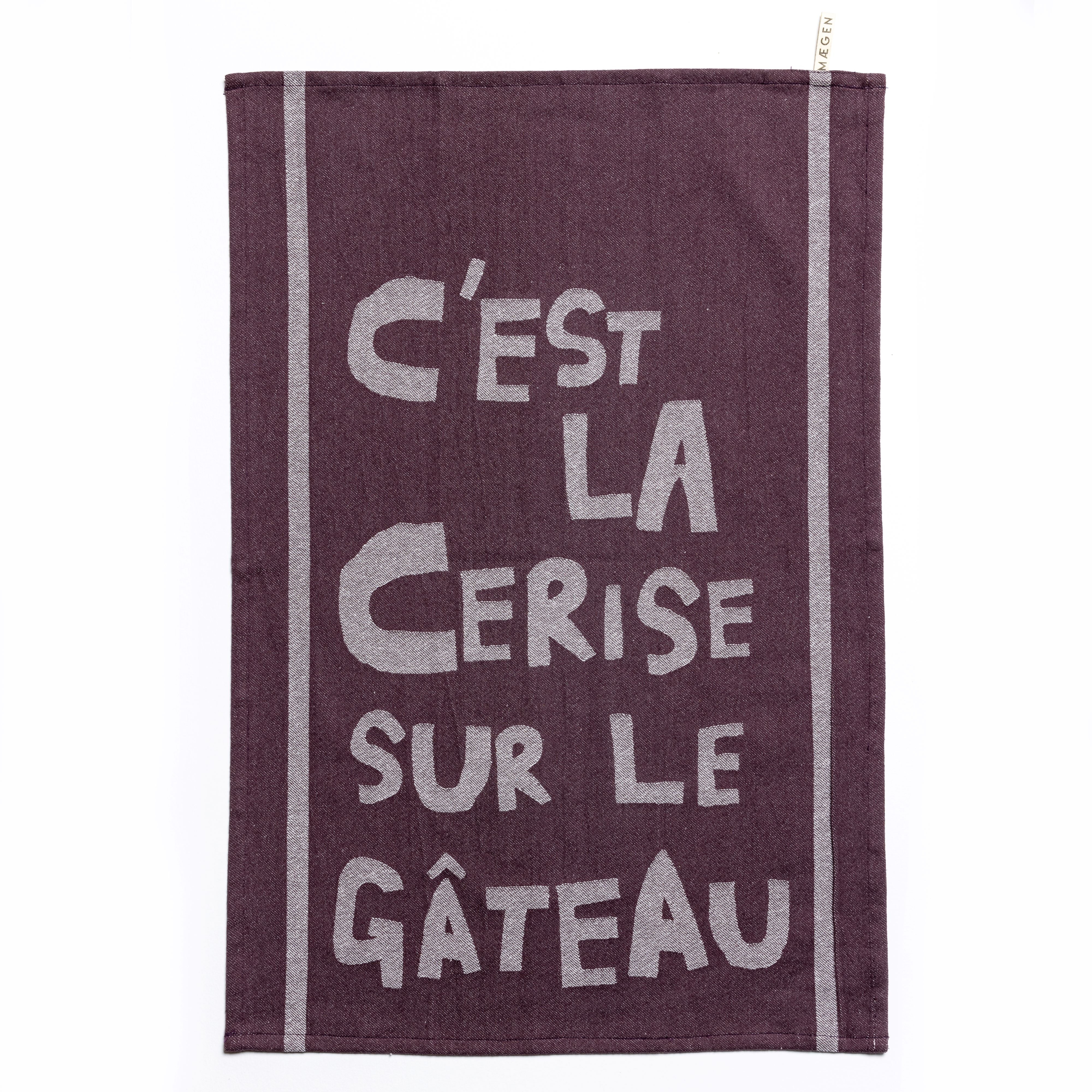 Tea Towel - Aubergine - 'C'est la cerise sur la gateau'