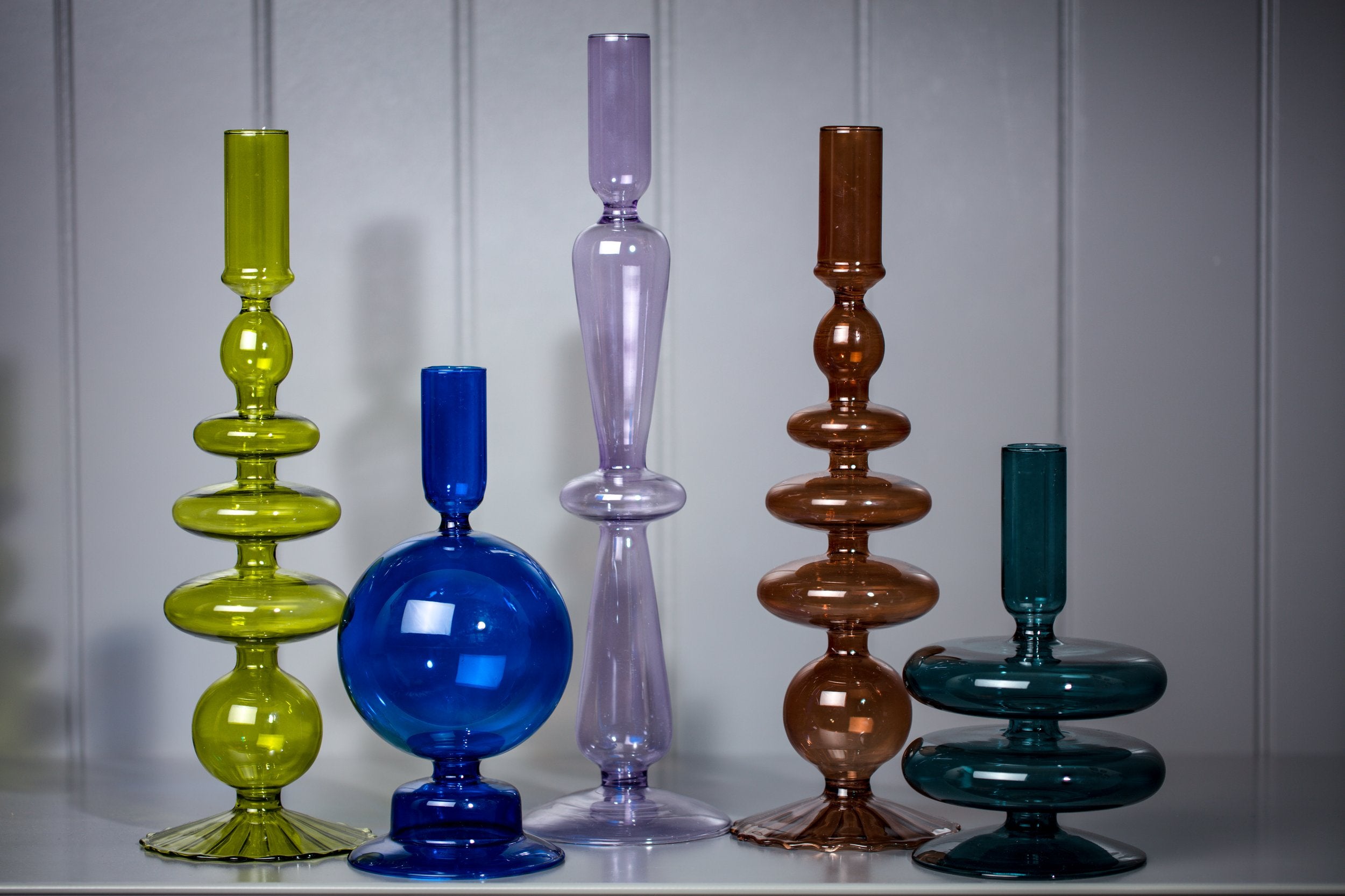 Taper Holder - Lilac coloured glass