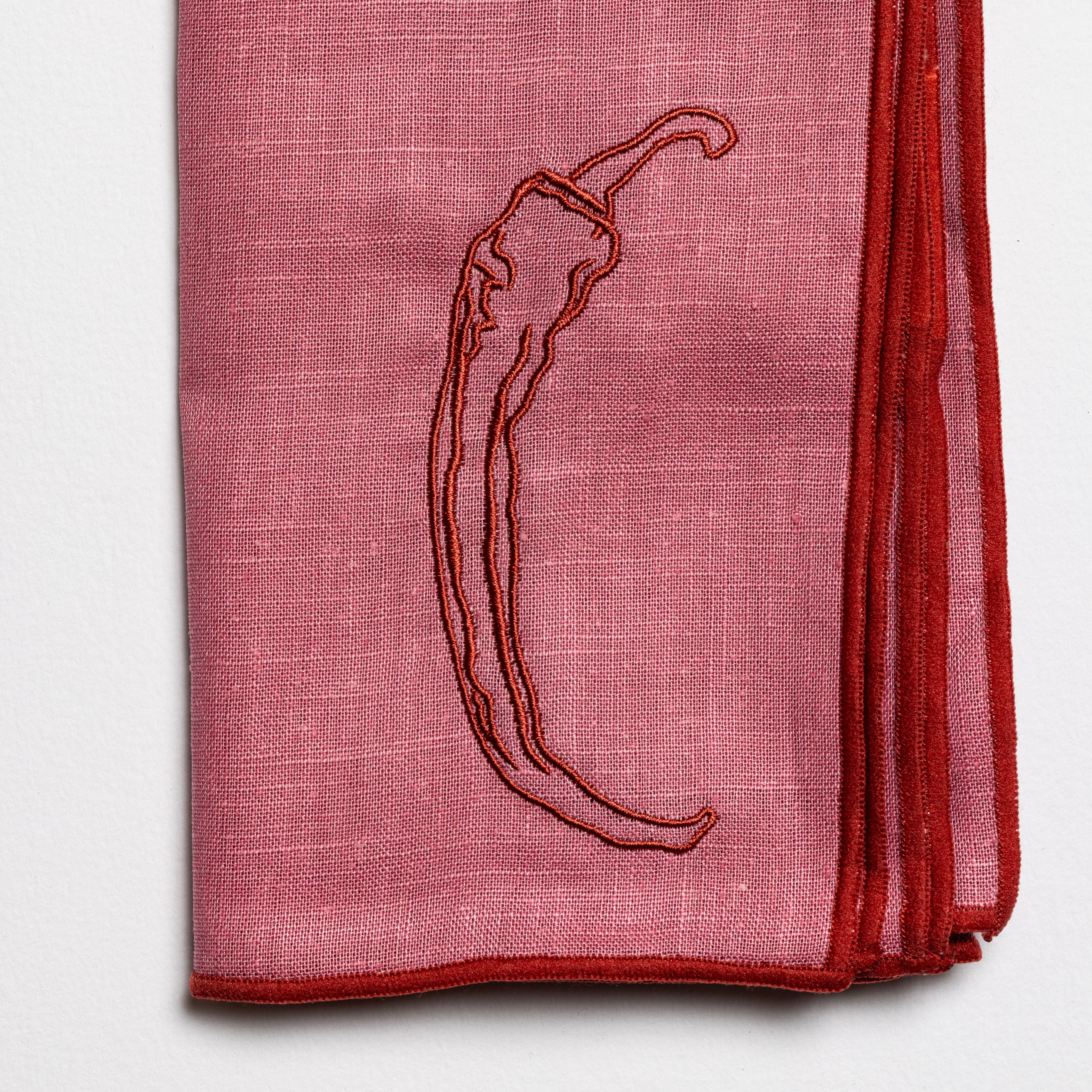 Linen Embroidered Napkins | 'Red Hot Chilli'