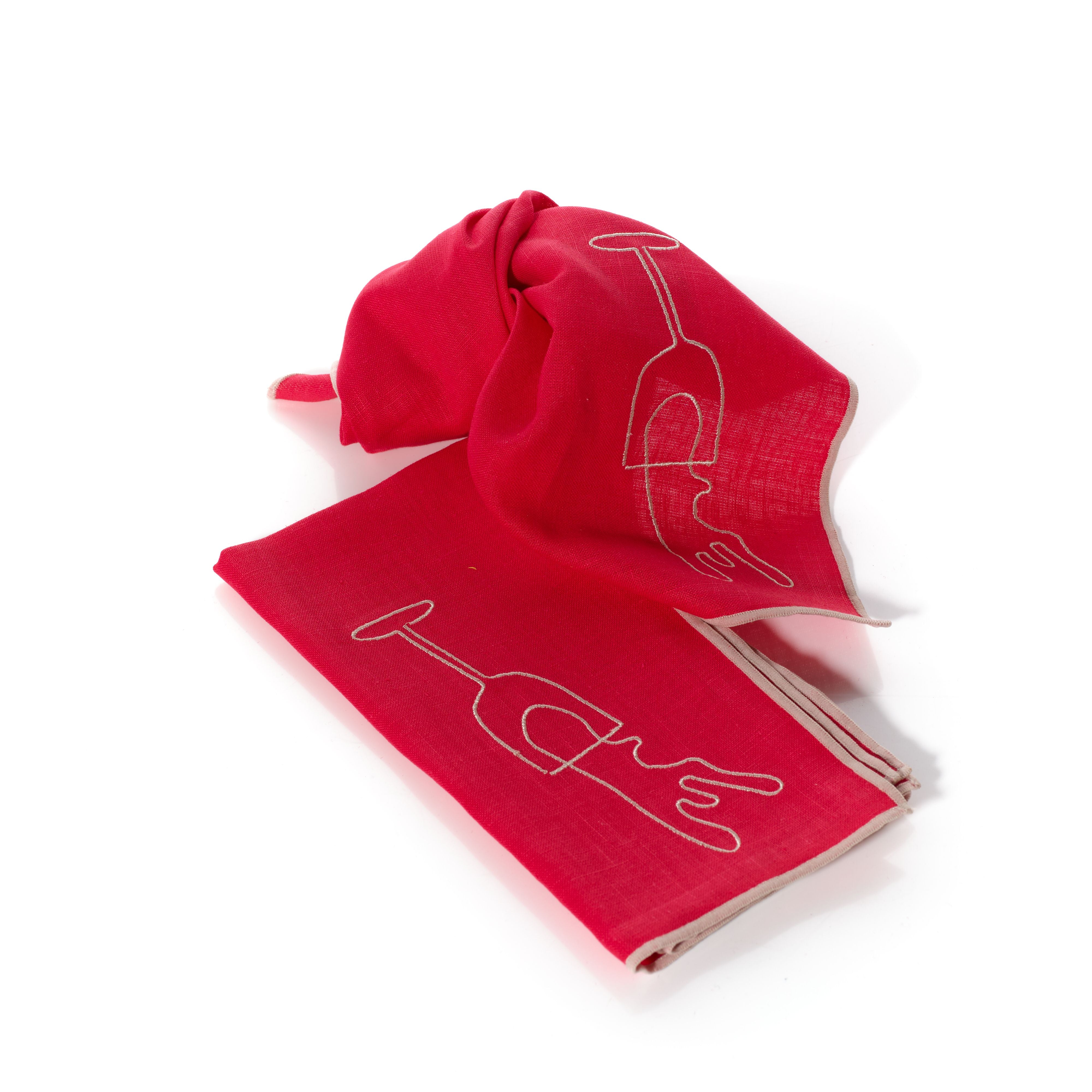 Linen Embroidered Napkins | 'Wine'