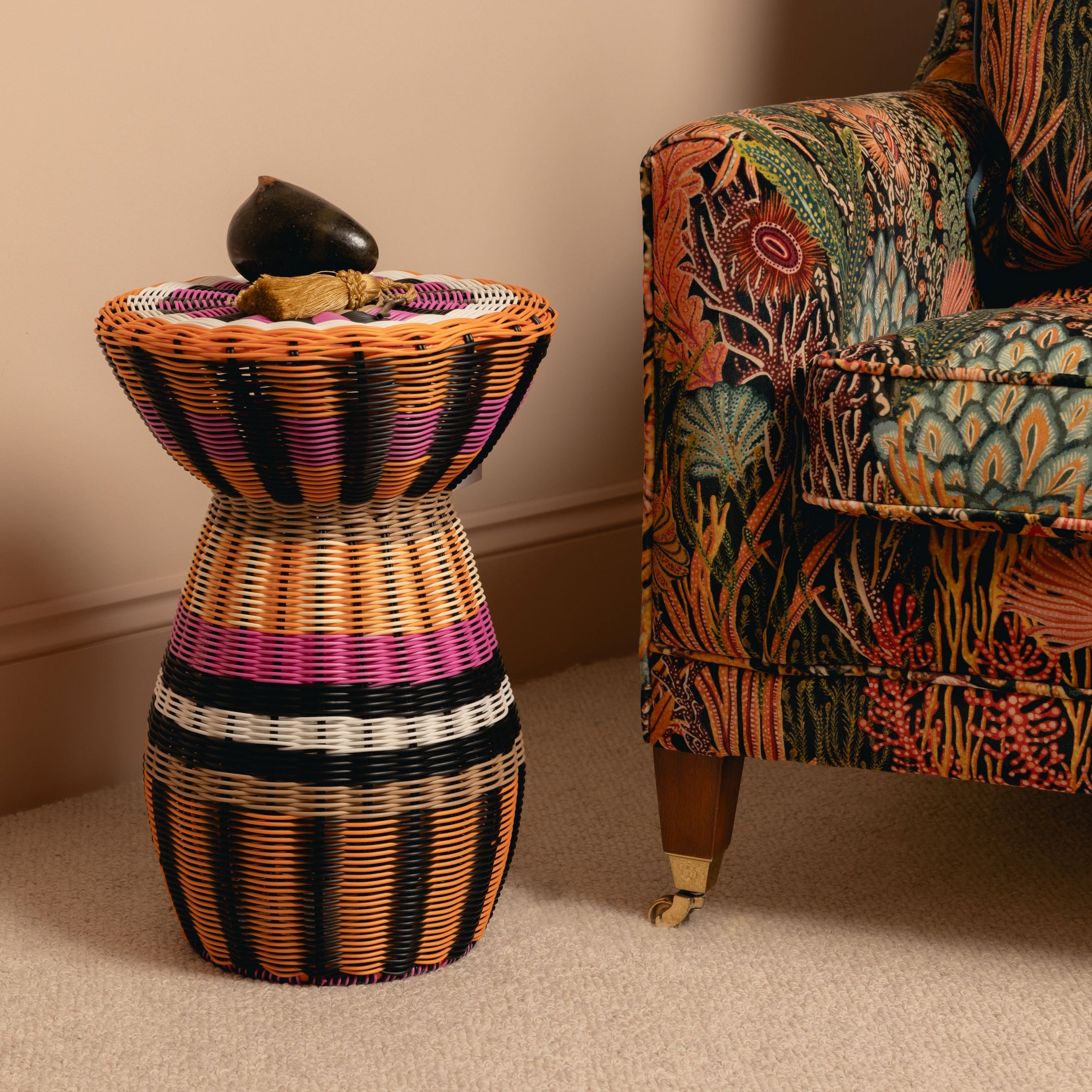 Woven Table | Pink, Orange & Black