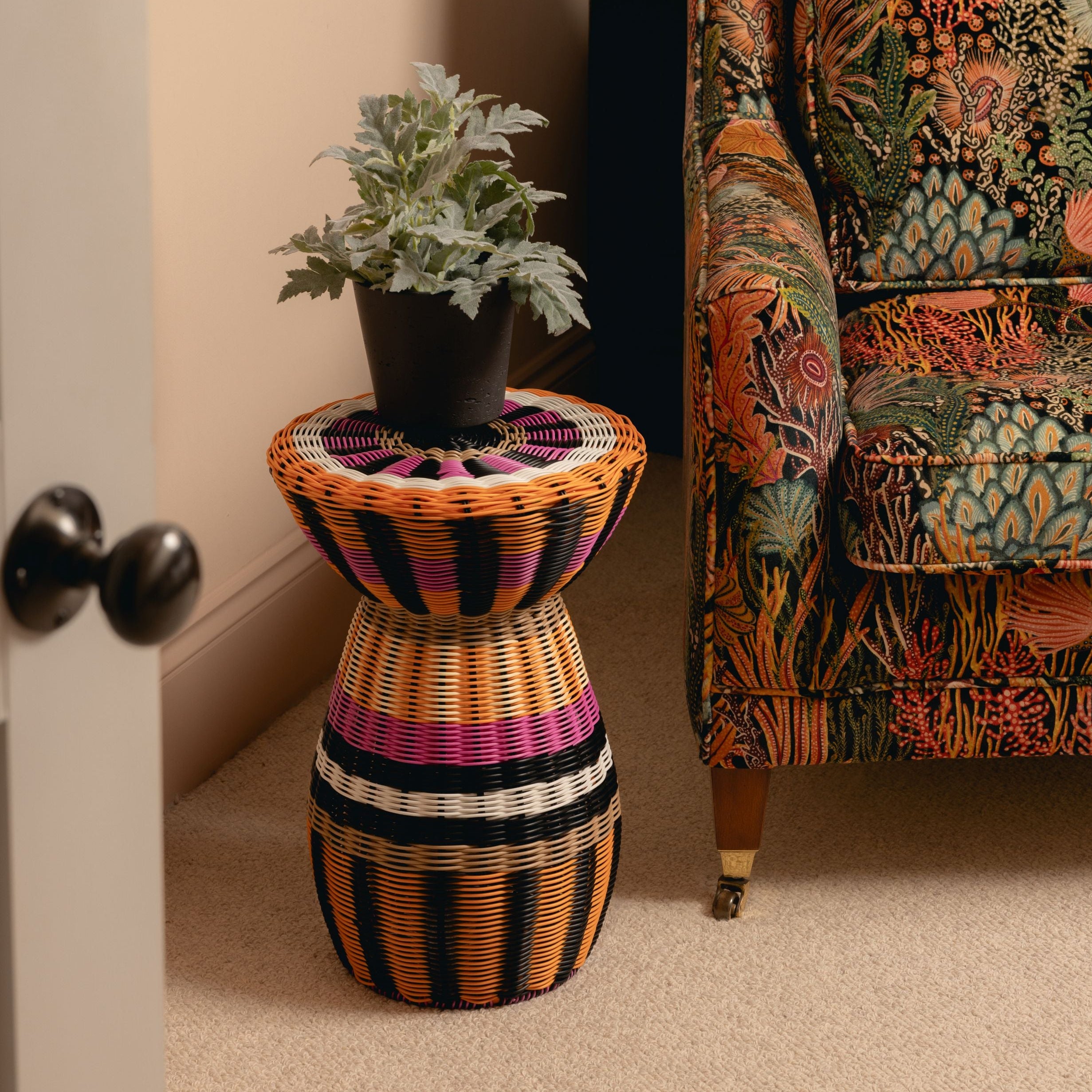 Woven Table | Pink, Orange & Black