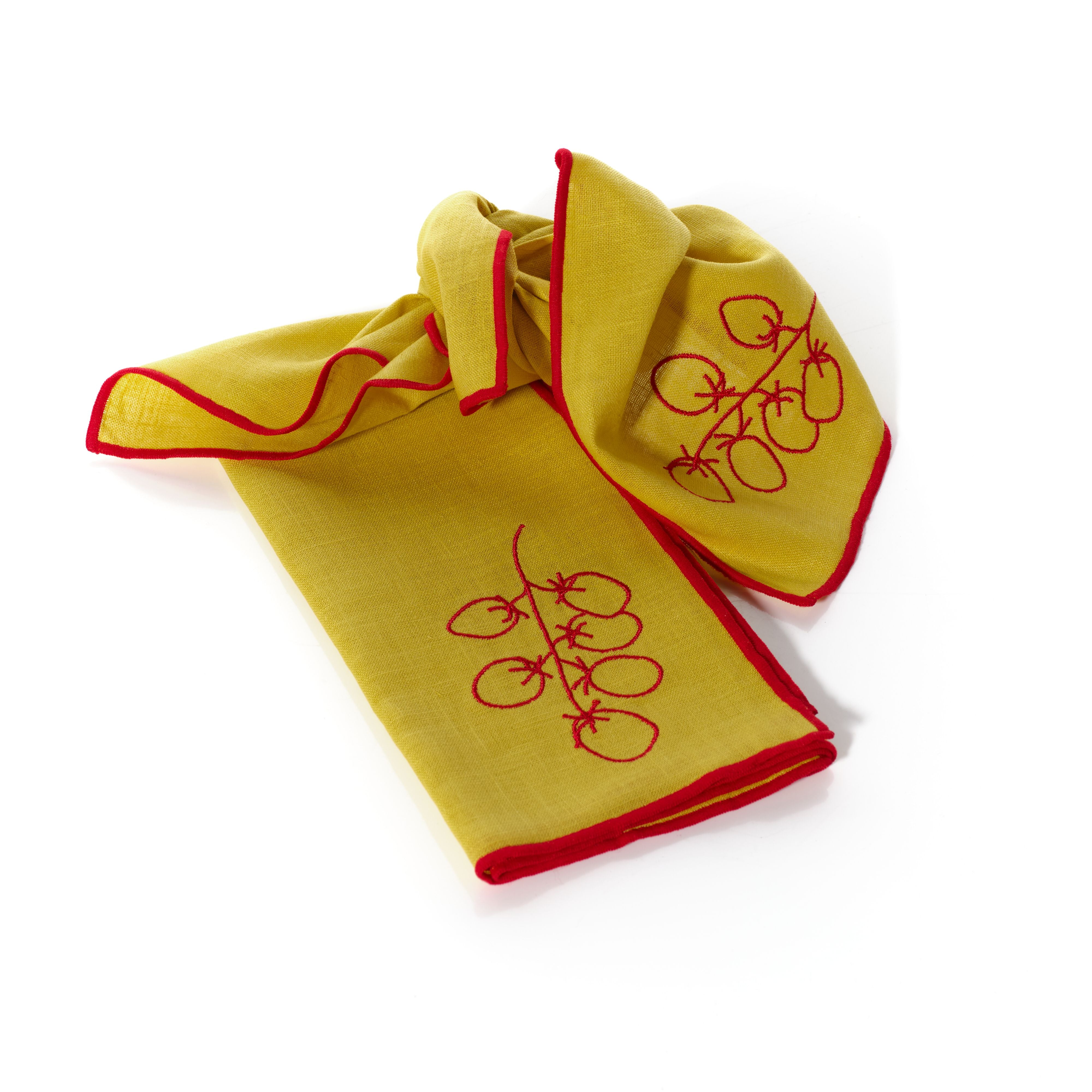 Linen Embroidered Napkins | 'Vine Tomatoes'