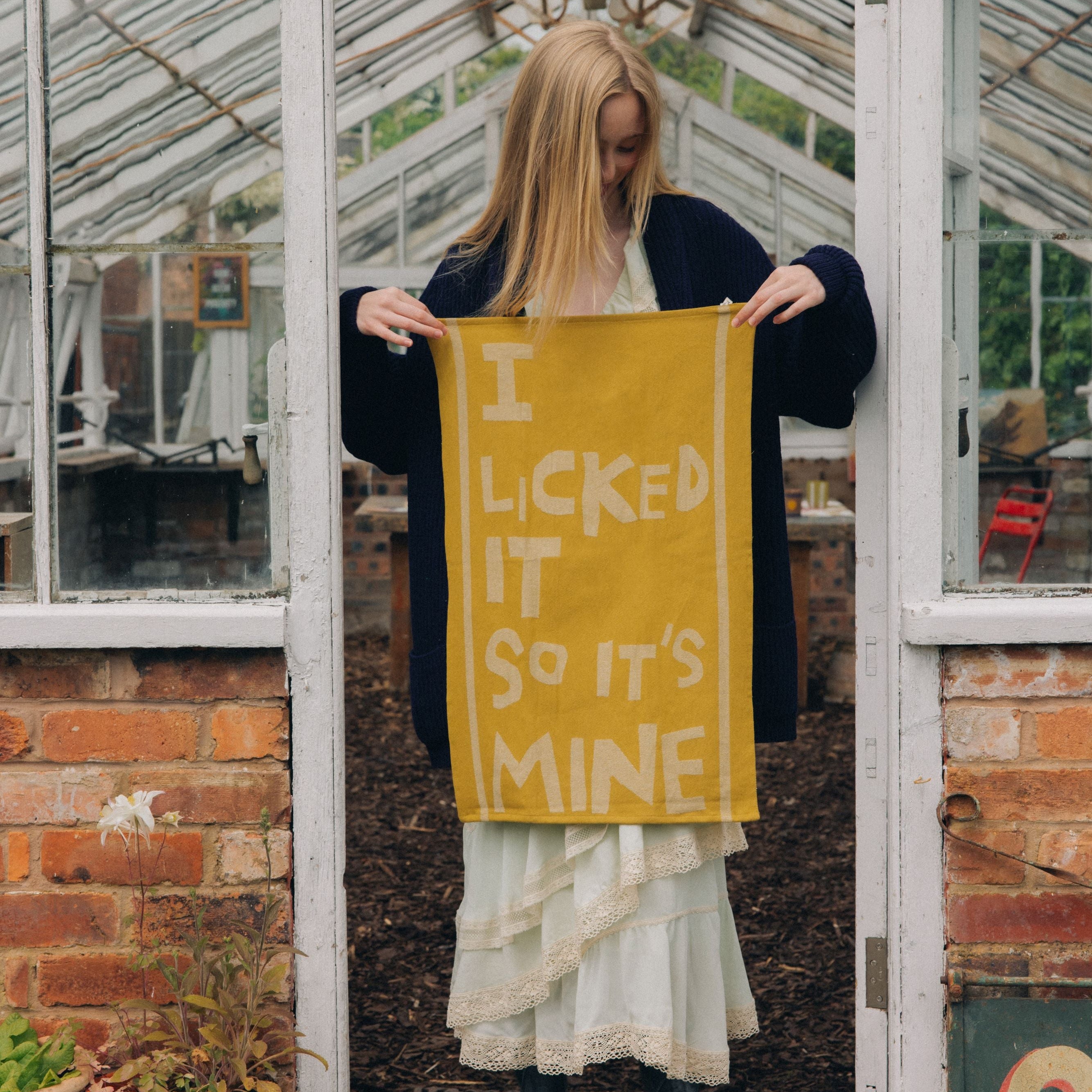 Tea Towel - Chartreuse - 'I licked it so it's mine'