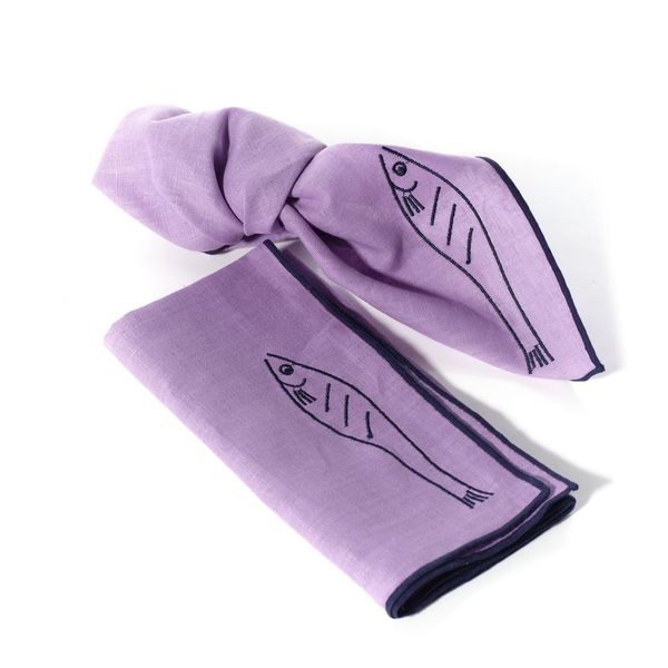 Linen Embroidered Napkins | 'Fish'
